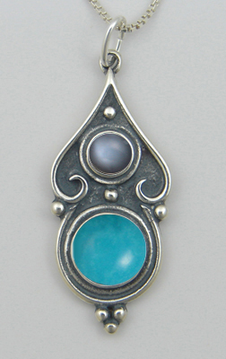 Sterling Silver Romantic Necklace Turquoise And Grey Moonstone